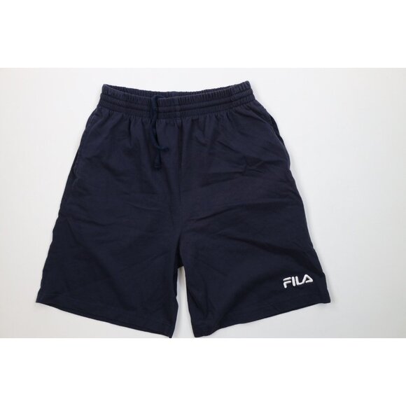 Vintage 90s FILA Mens Large Faded Spell Out Above Knee Shorts Navy Blue Cotton - Picture 1 of 11